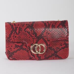 Red Faux Snake Leather Metal Rings Gold Chain Crossbody Bag